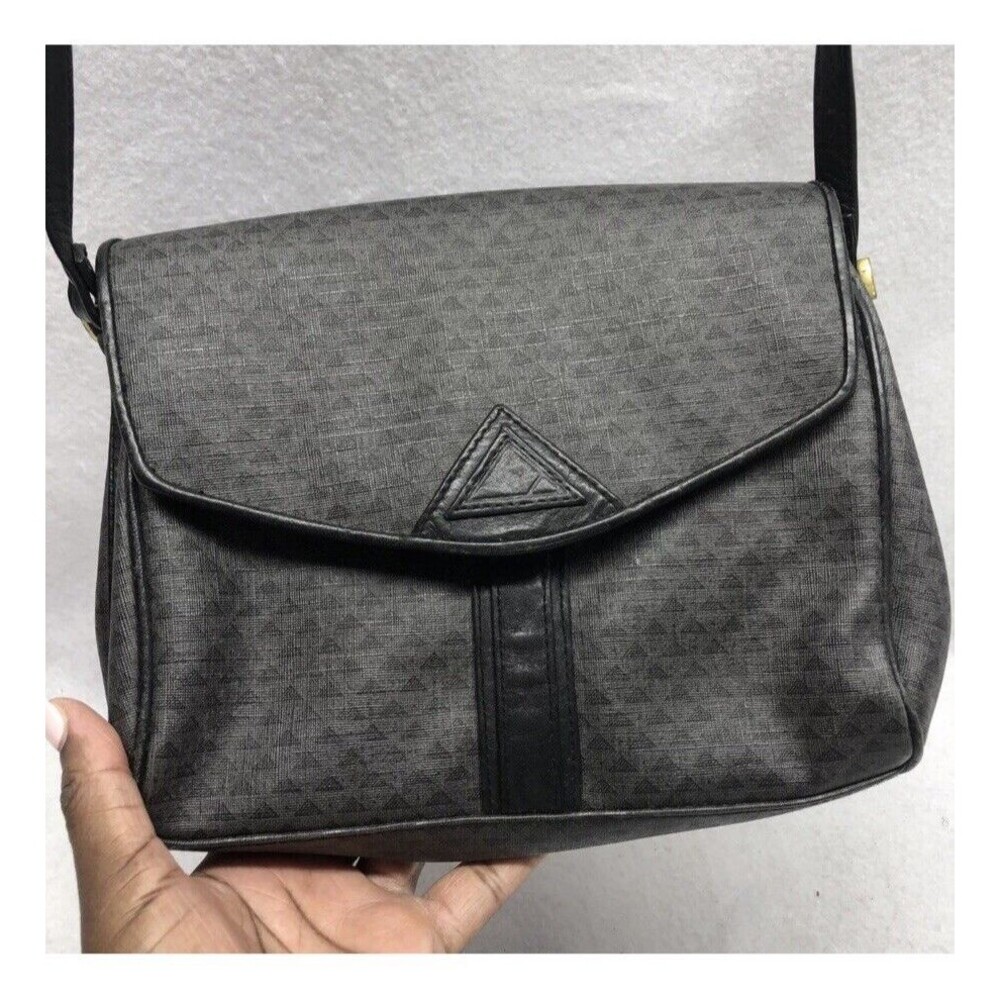 LIZ CLAIBORNE Vintage Shoulder Purse 1984 Triangle Logo Gray Crossbody
